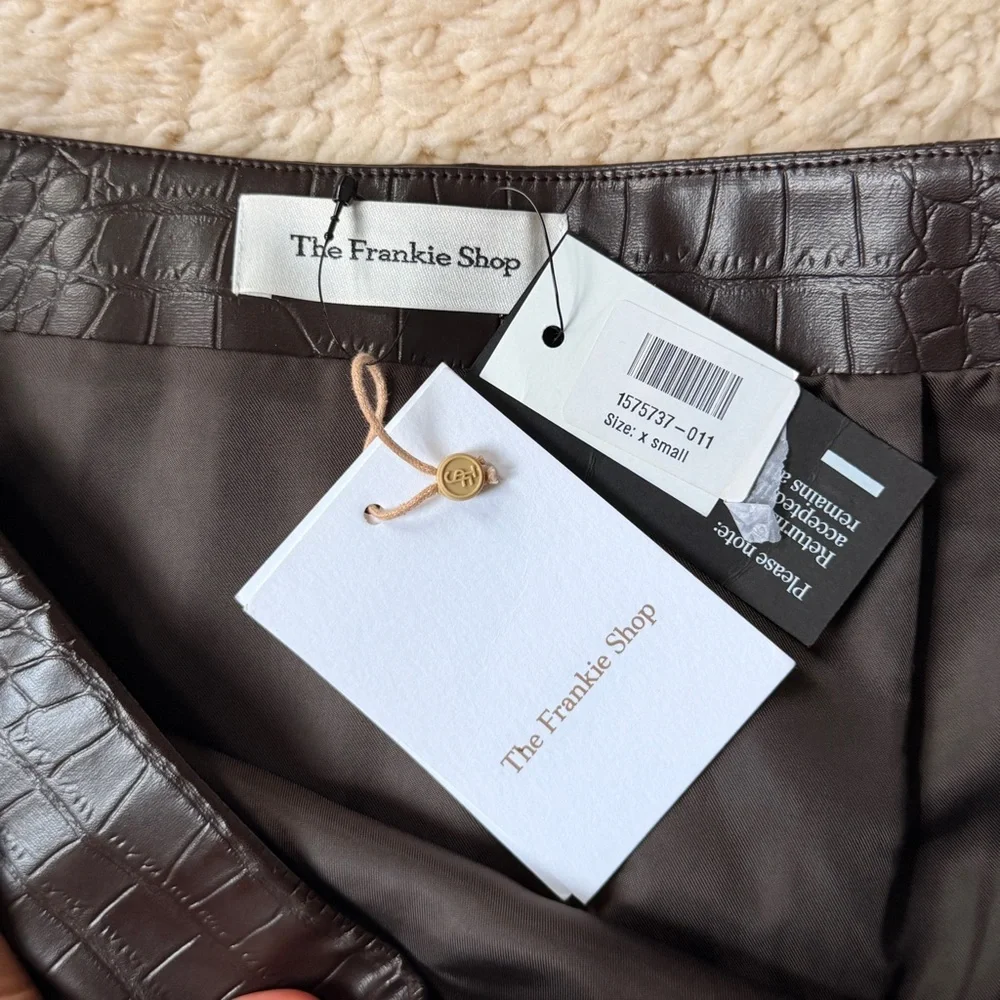 The Frankie Shop Dark Brown Croc Textured Mini Skirt XS - Picture 3 of 9